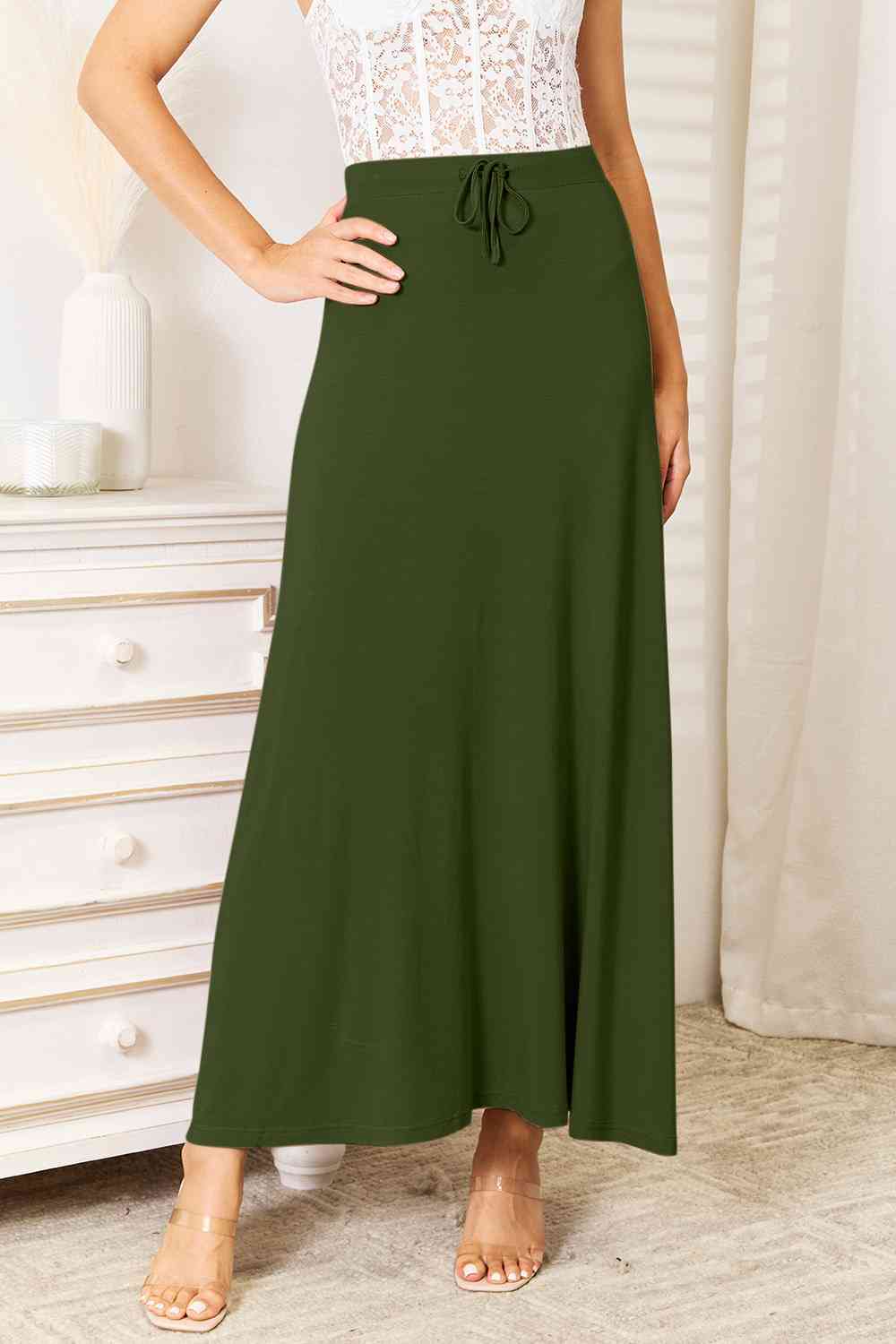 Double Take Full Size Soft Rayon Drawstring Waist Maxi Skirt - AllIn Computer