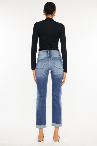 Kancan High Waist Distressed Hem Detail Cropped Straight Jeans - AllIn Computer