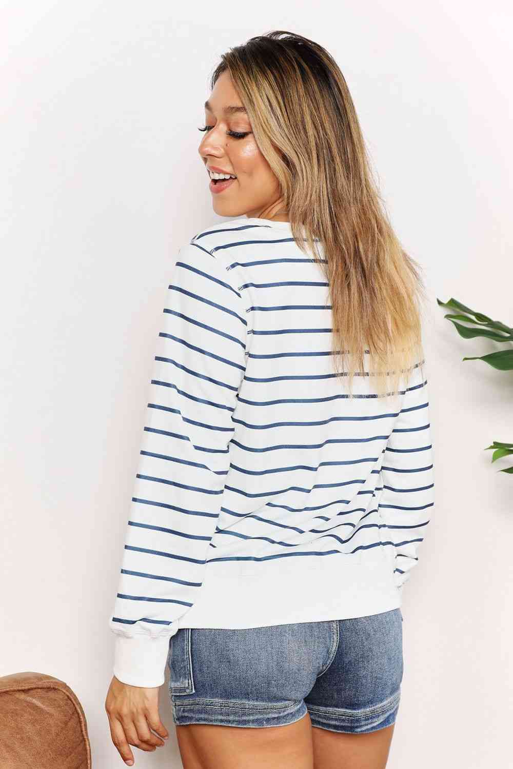 Double Take Striped Long Sleeve Round Neck Top - AllIn Computer