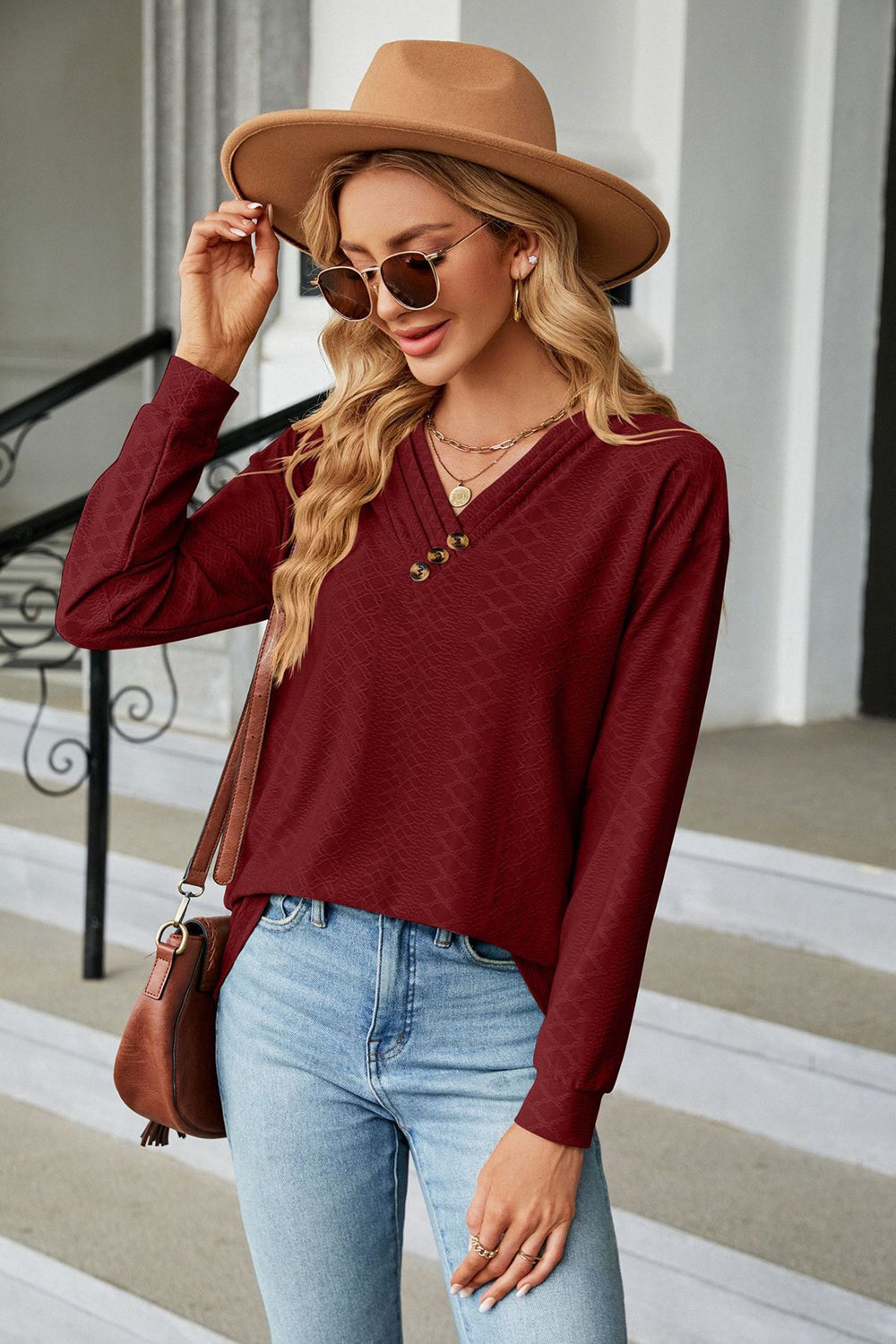 V-Neck Long Sleeve Blouse - AllIn Computer