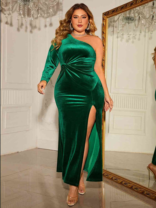 Plus Size One-Shoulder Twisted Split Dress - AllIn Computer