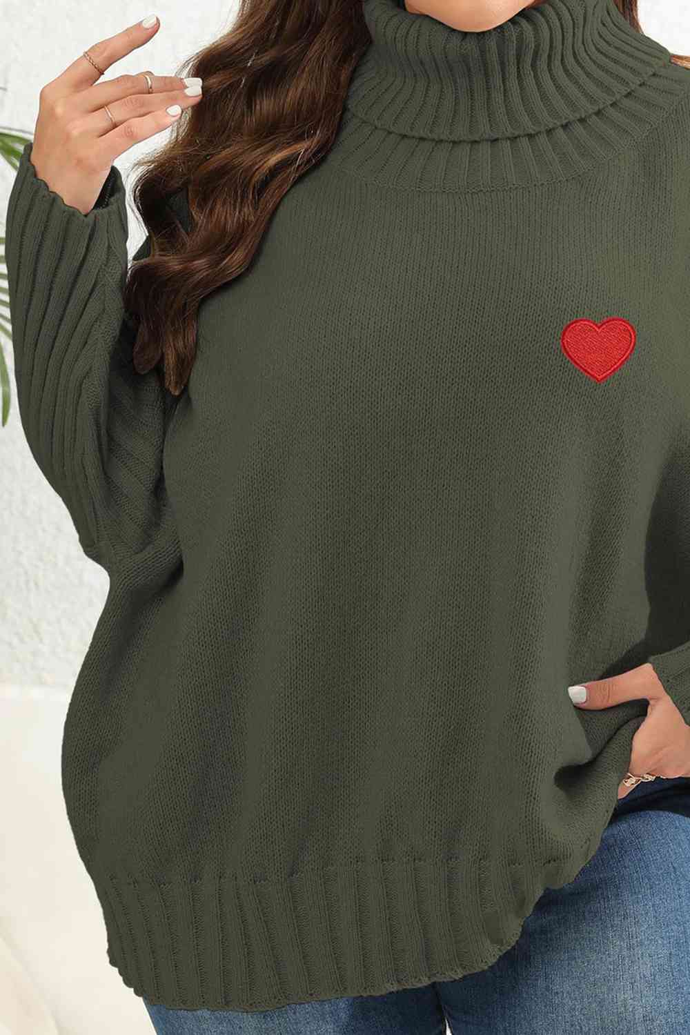 Plus Size Turtle Neck Long Sleeve Sweater - AllIn Computer