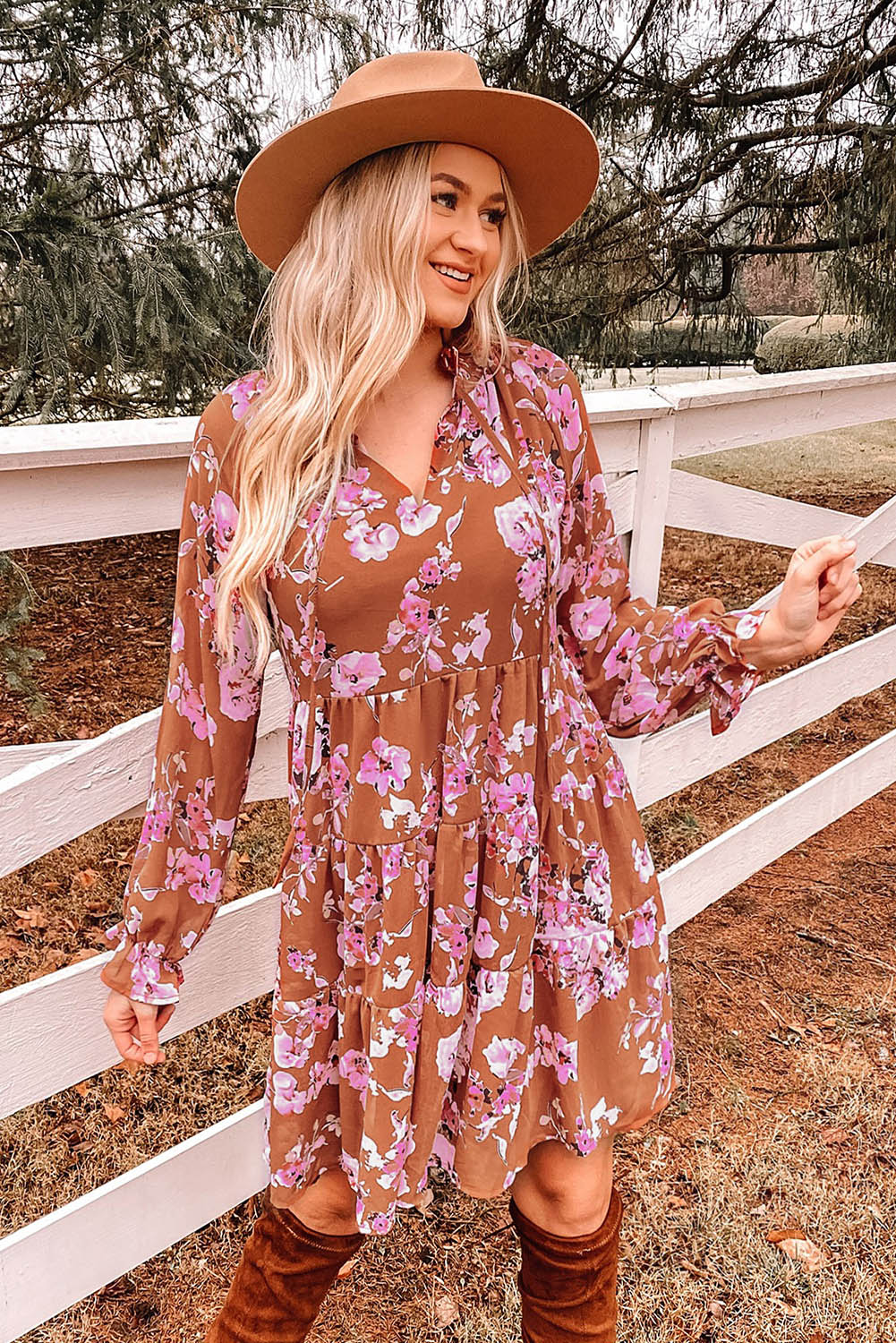 Floral Flounce Sleeve Tiered Dress - AllIn Computer