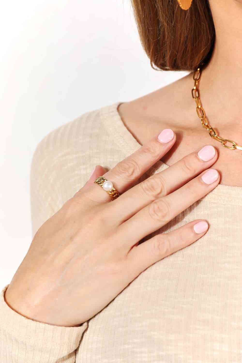 Adored Pearl Stainless Steel Open Ring - AllIn Computer