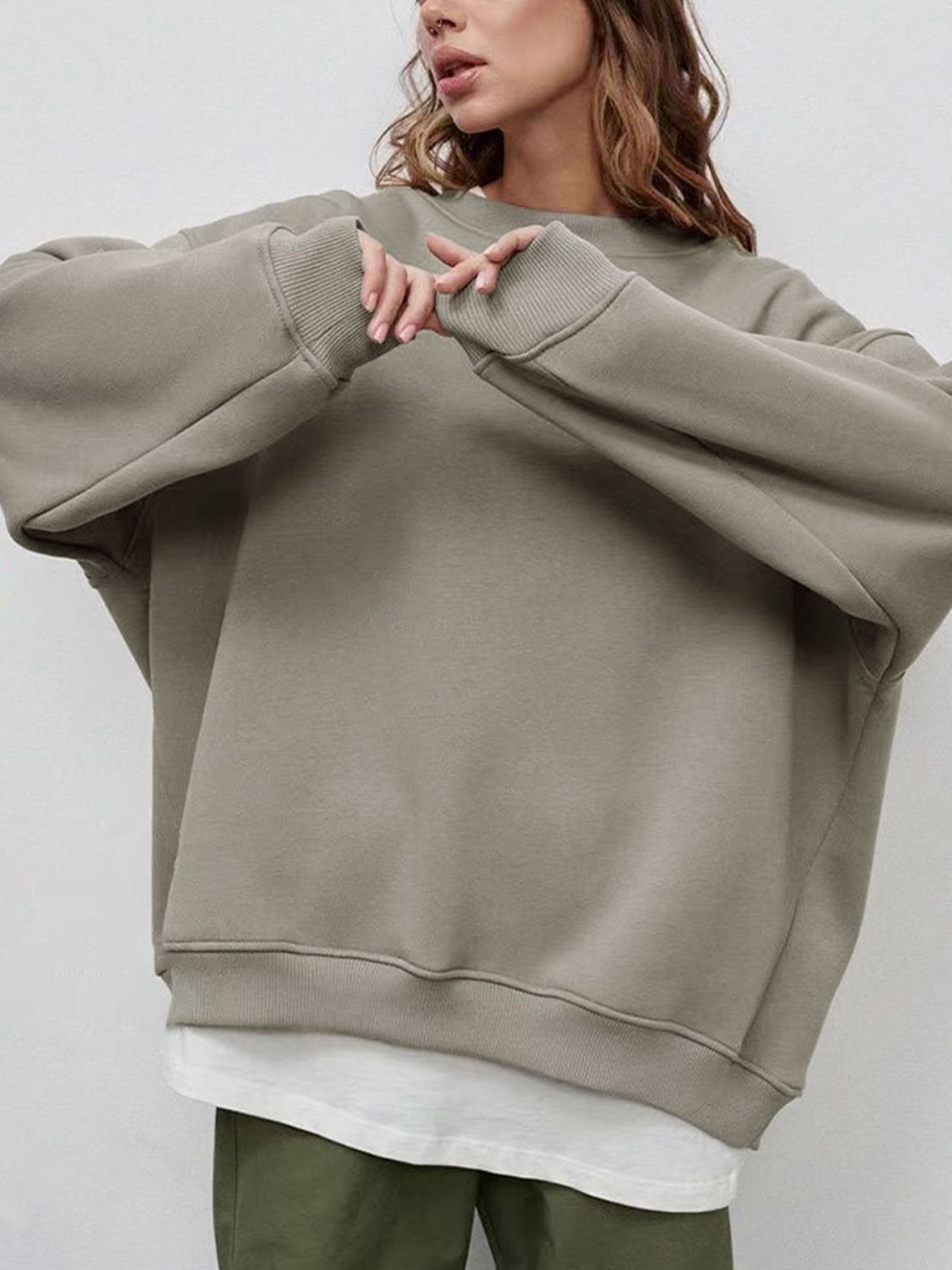 Oversize Round Neck Dropped Shoulder Sweatshirt - AllIn Computer