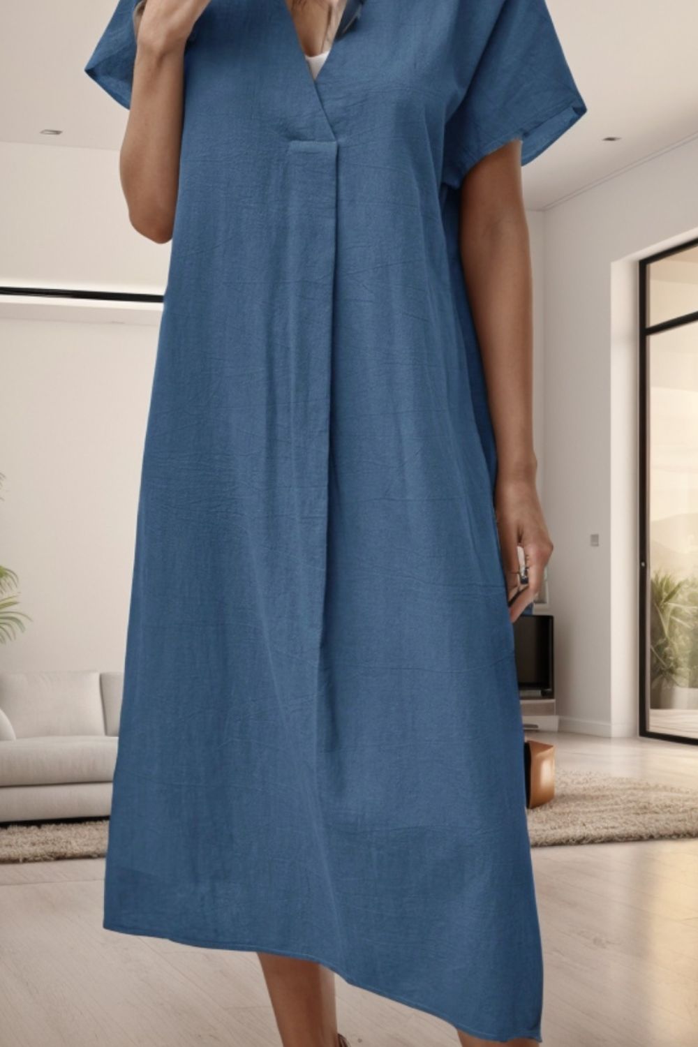 Surplice Short Sleeve Midi Dress - AllIn Computer