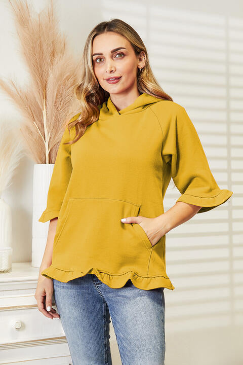 Ninexis Full Size Raglan Sleeve Ruffled Hoodie with Pocket - AllIn Computer