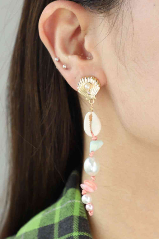 Synthetic Pearl Shell Drop Earrings - AllIn Computer