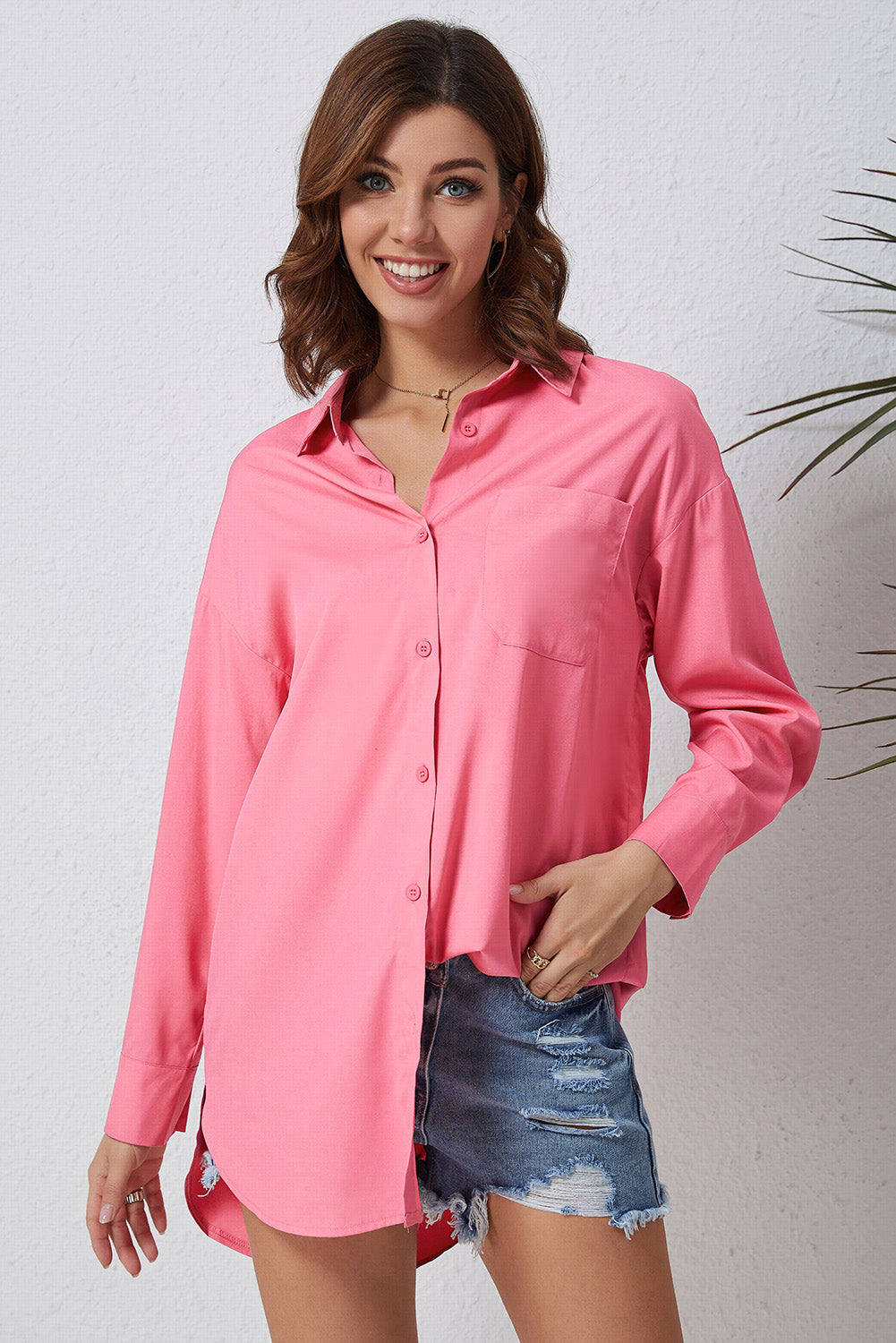 Double Take Dropped Shoulder Longline Shirt - AllIn Computer