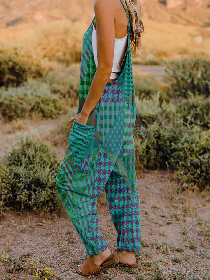Full Size Printed V-Neck Sleeveless Jumpsuit - AllIn Computer