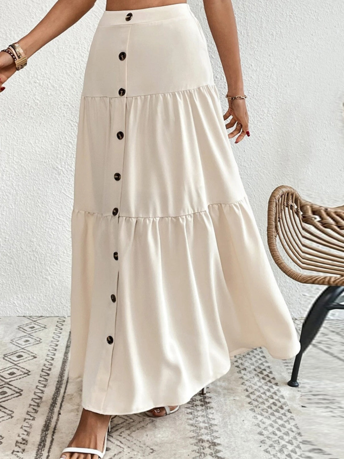 Decorative Button Tiered Skirt - AllIn Computer