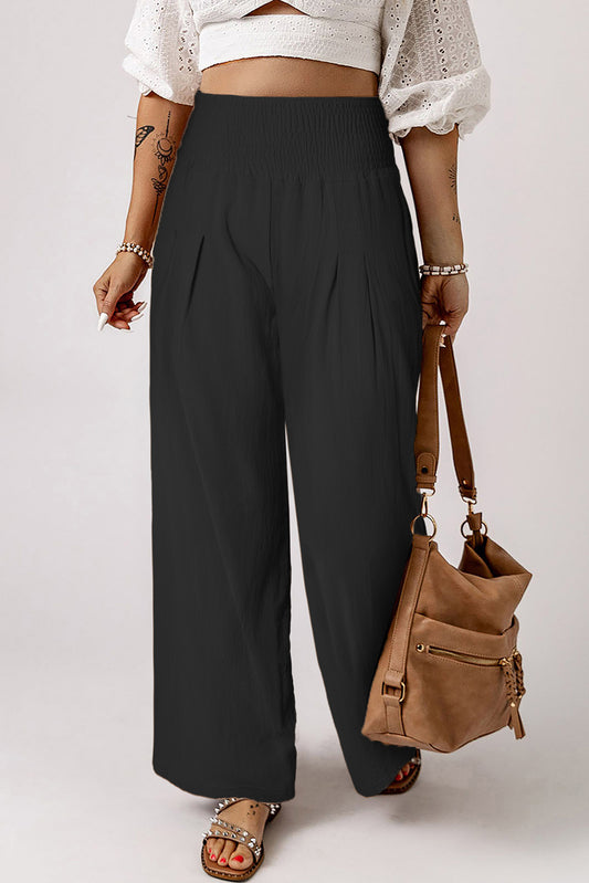 Smocked High Waist Wide Leg Pants - AllIn Computer