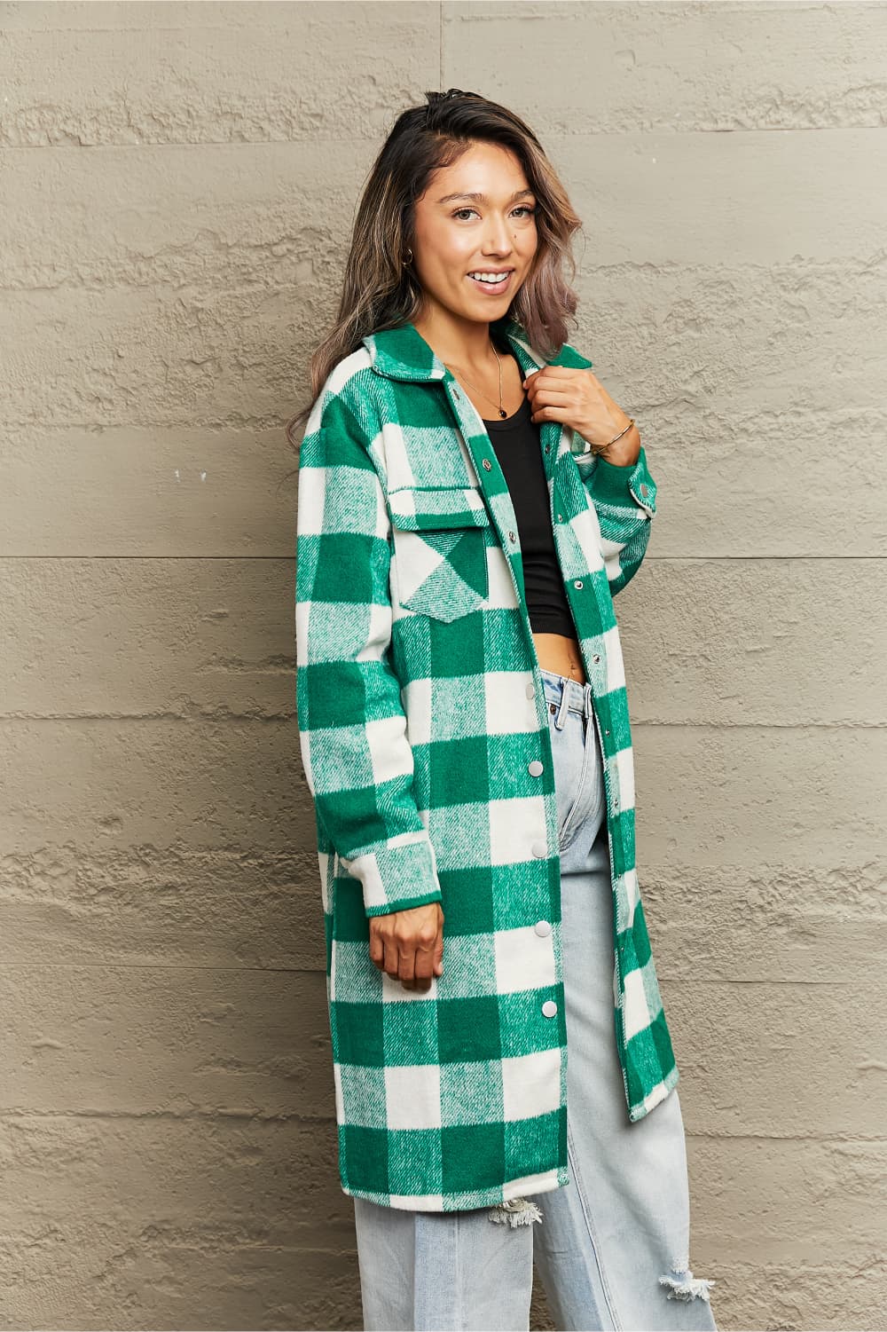 Plaid Longline Shirt Jacket - AllIn Computer