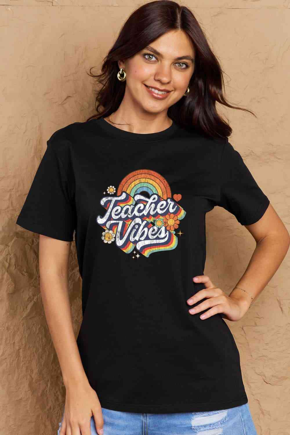 Simply Love Full Size TEACHER VIBES Graphic Cotton T-Shirt - AllIn Computer