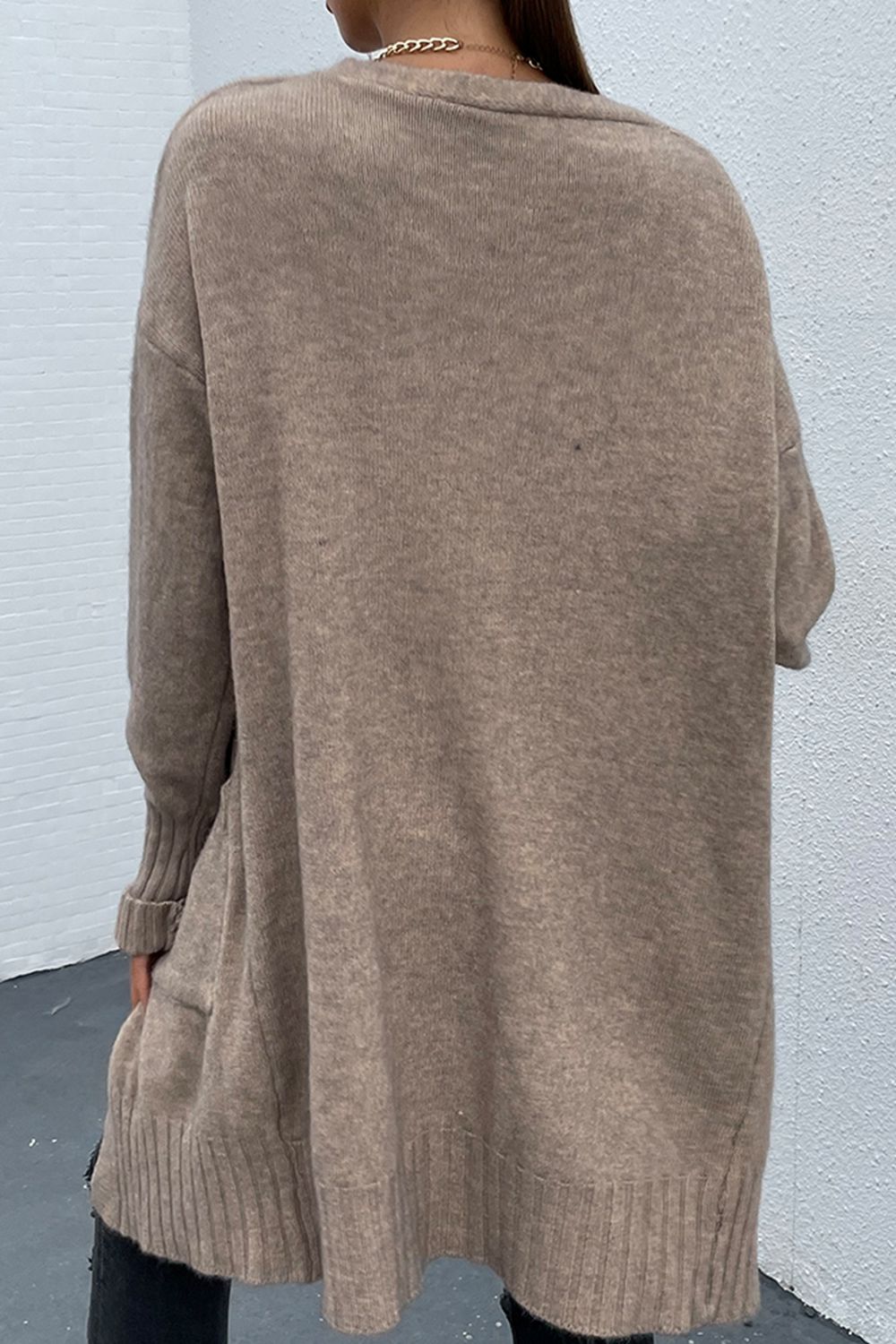 Open Front Dropped Shoulder Pocketed Cardigan - AllIn Computer