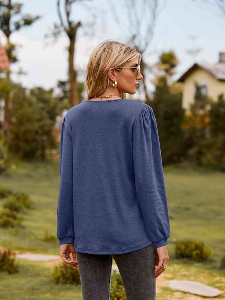Puff Sleeve Ruffle Trim Blouse - AllIn Computer