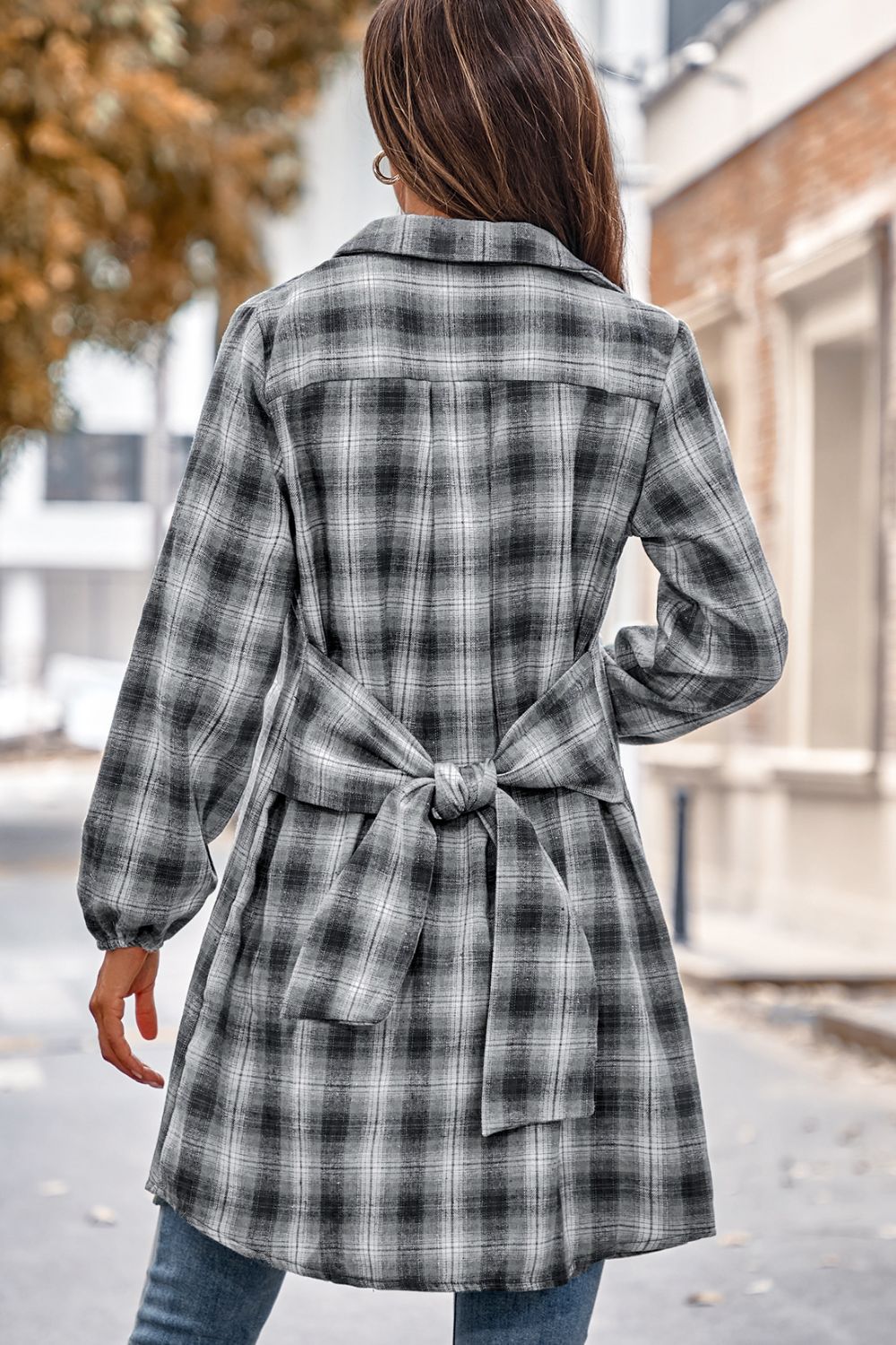 Plaid Tie Front Mini Shirt Dress - AllIn Computer
