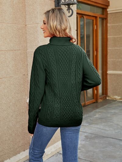 Cable-Knit Mock Neck Sweater - AllIn Computer
