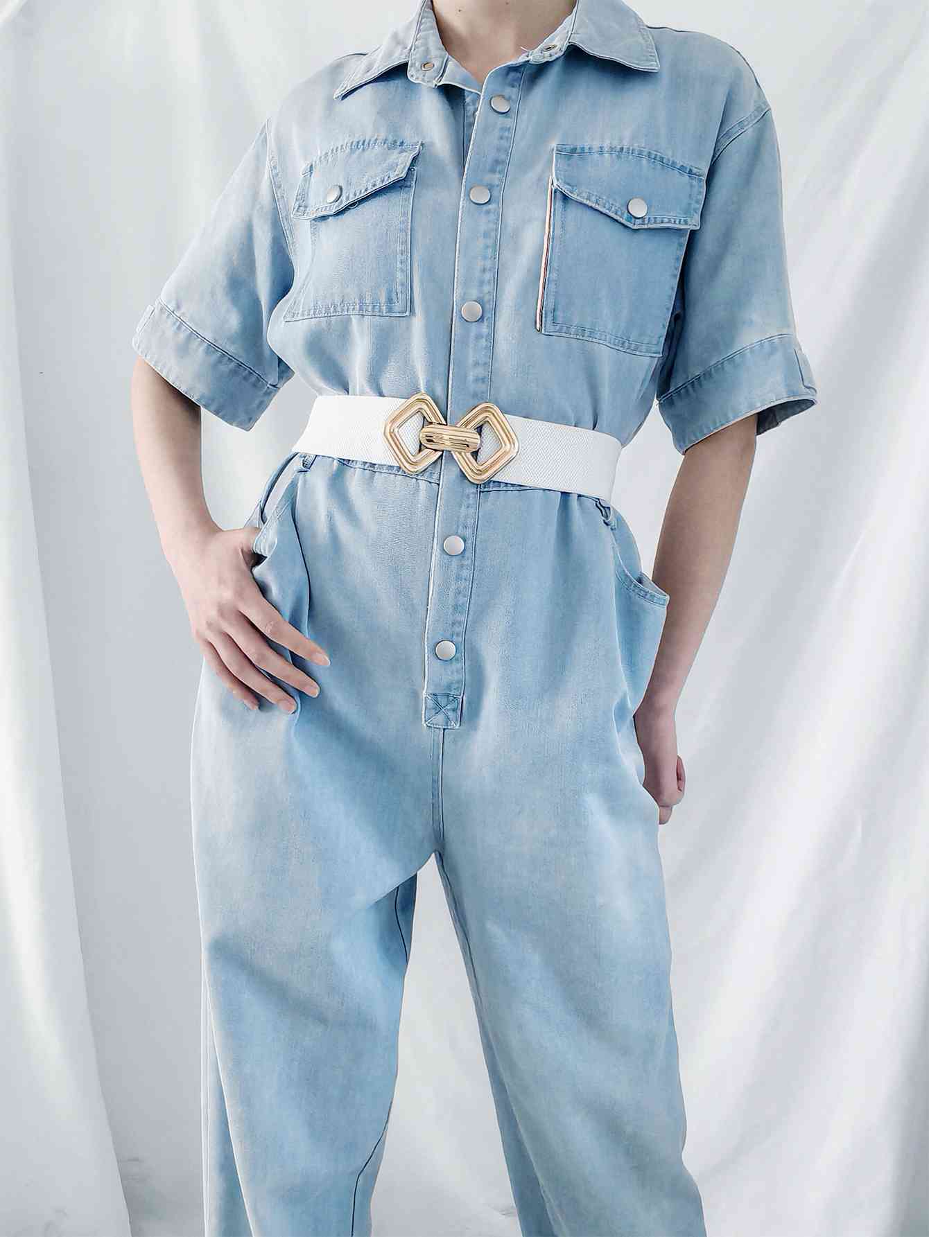 Geometric Buckle Elastic Wide Belt - AllIn Computer