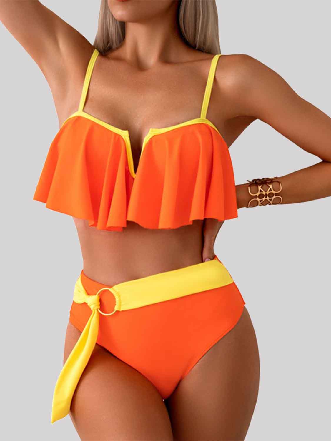 Spaghetti Strap Notched Bikini Set - AllIn Computer