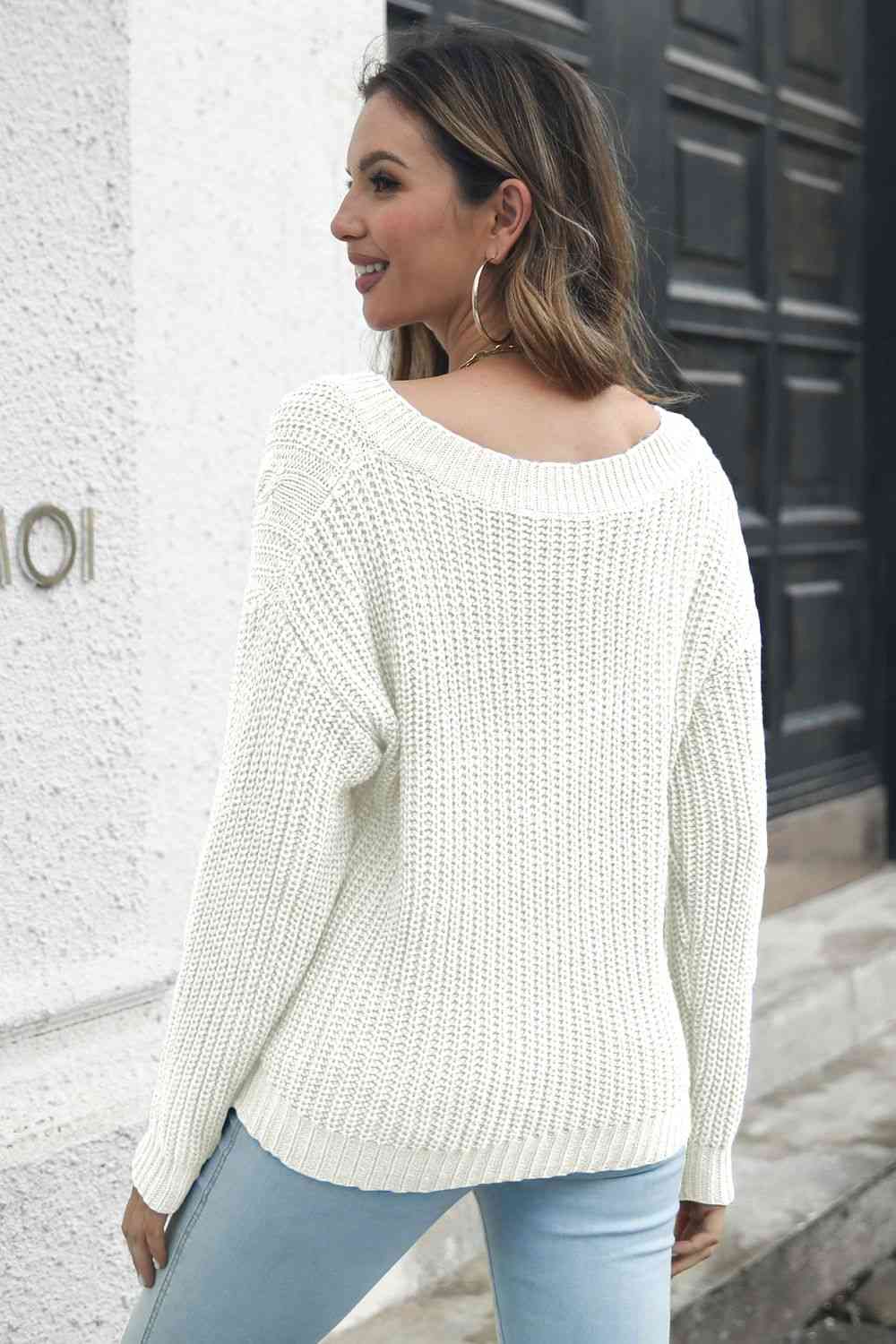 Cable-Knit V-Neck Sweater - AllIn Computer