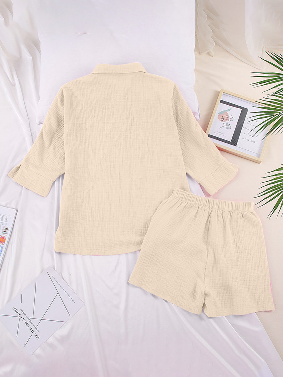 Texture Button Up Shirt and Shorts Set - AllIn Computer