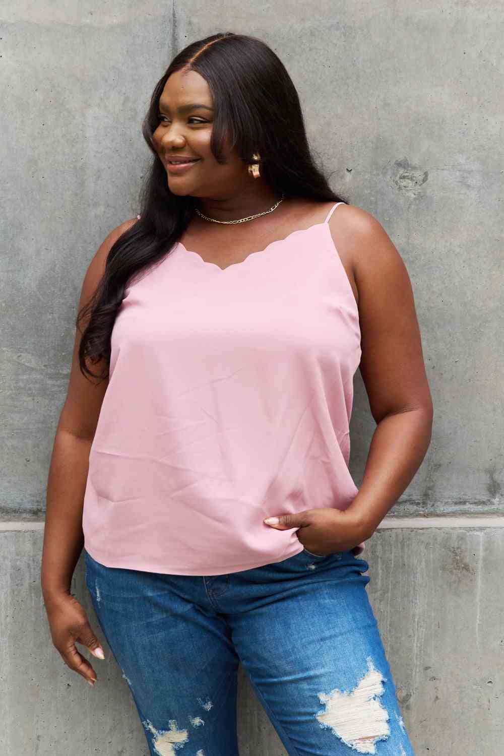 Sweet Lovely By Jen Full Size Scalloped Cami in Rosewood - AllIn Computer