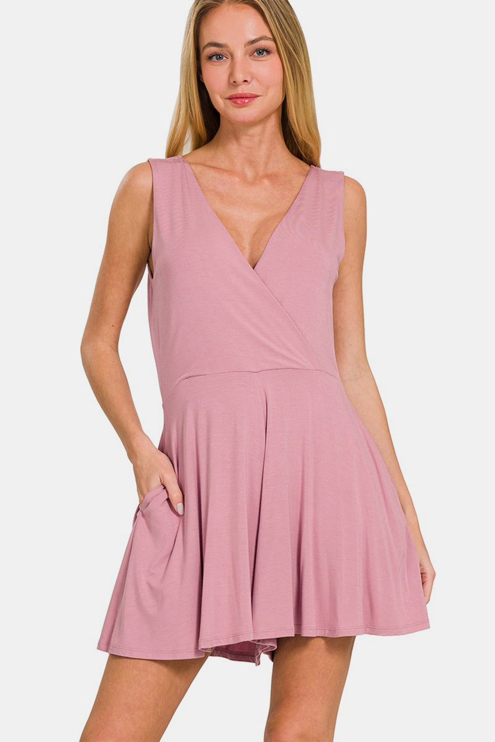 Zenana Surplice Neckline Sleeveless Romper - AllIn Computer