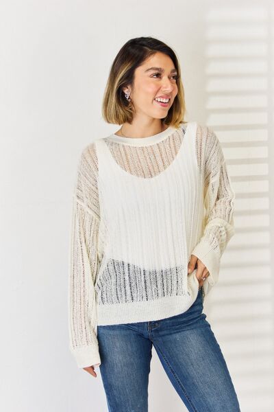 HYFVE Openwork Ribbed Trim Long Sleeve Knit Top - AllIn Computer