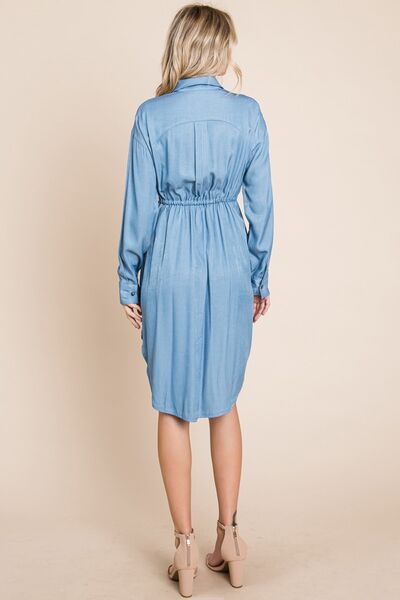 Faith Apparel Button Up Drawstring Shirt Dress - AllIn Computer