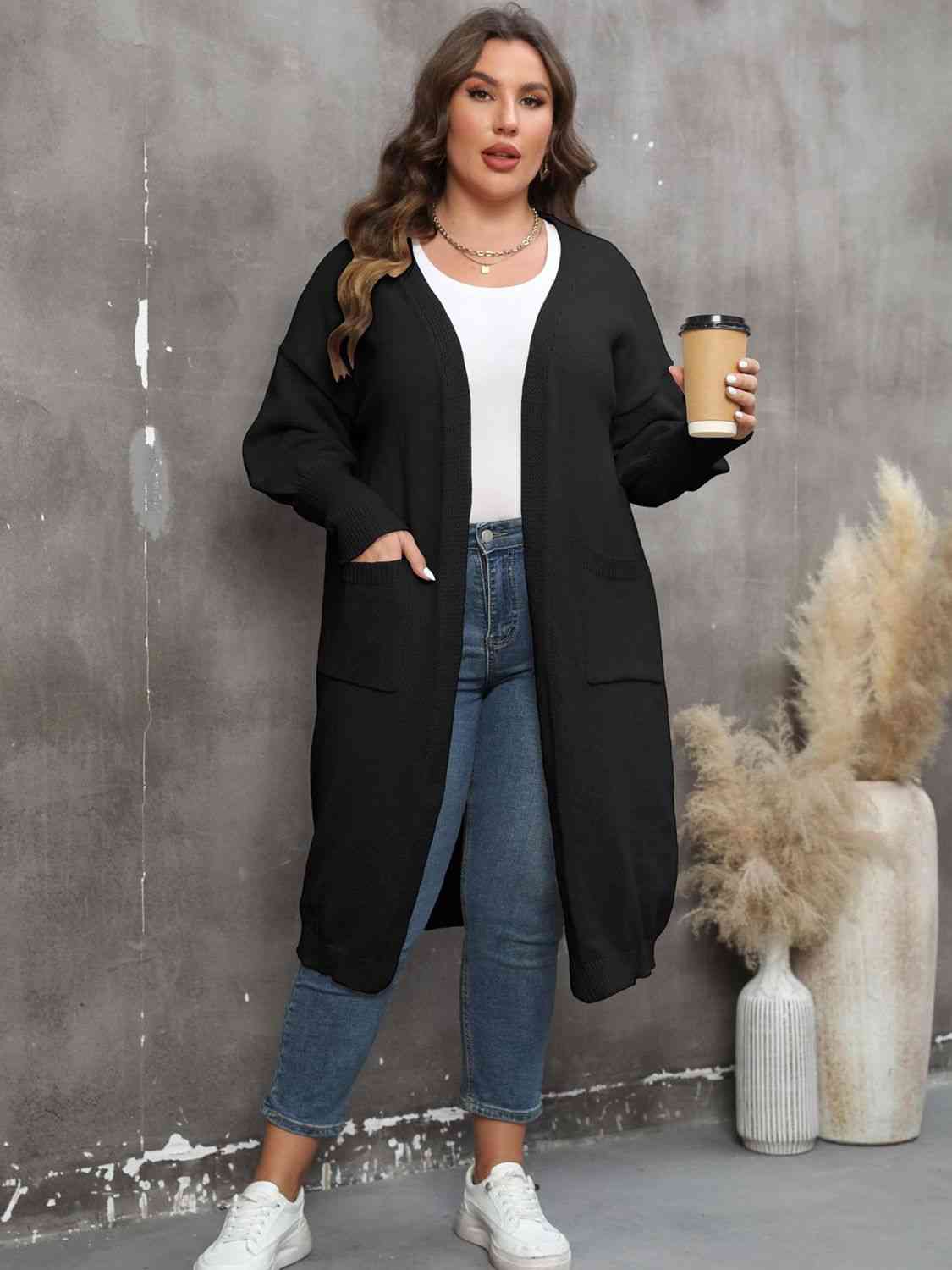 Plus Size Long Sleeve Pocketed Cardigan - AllIn Computer