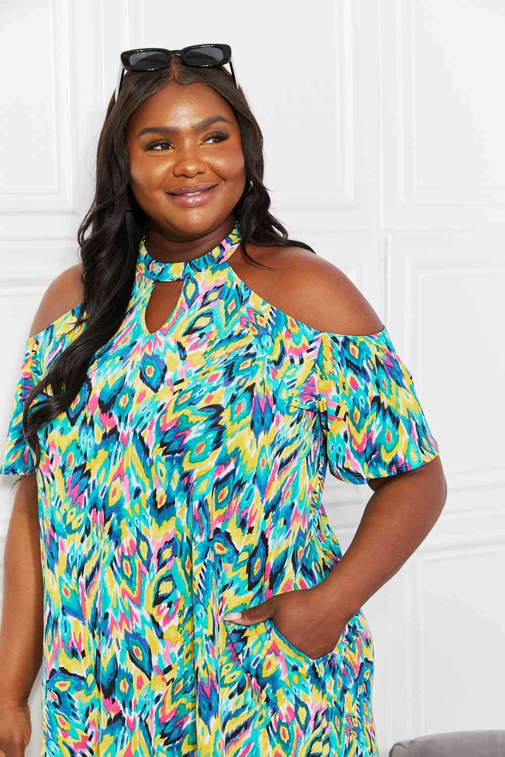 Sew In Love Full Size Perfect Paradise Printed Cold-Shoulder Dress - AllIn Computer