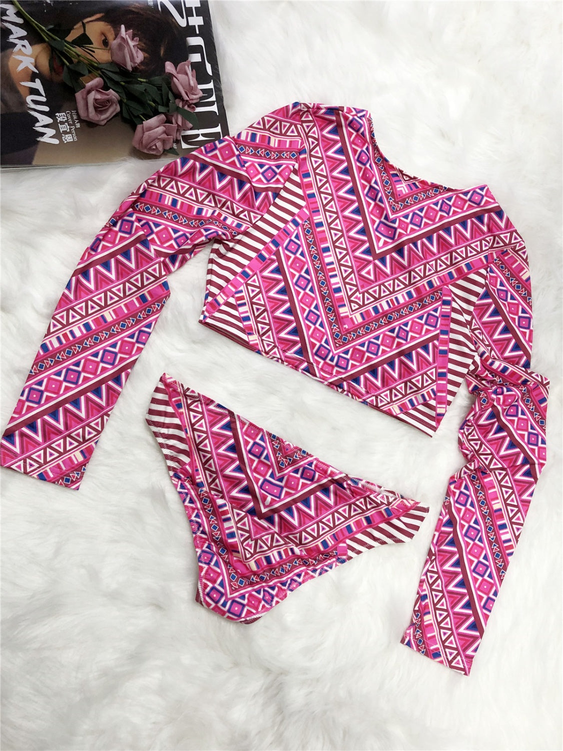 Printed Long Sleeve Top and Brief Swim Set - AllIn Computer