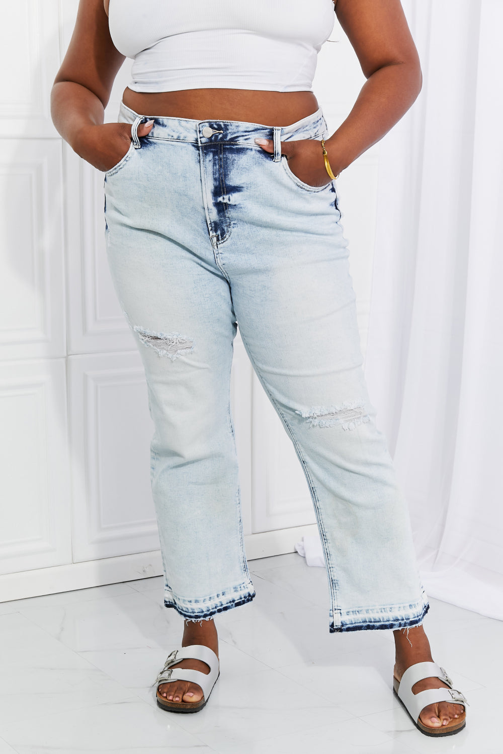 RISEN Full Size Camille Acid Wash Crop Straight Jeans - AllIn Computer