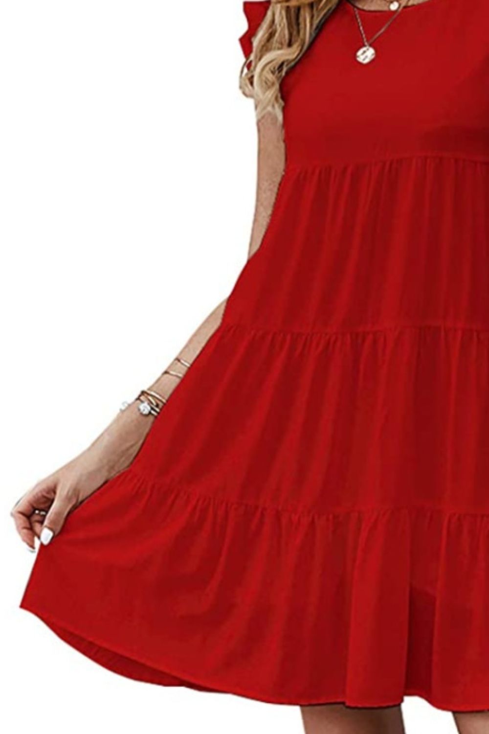 Ruffled Round Neck Cap Sleeve Mini Dress - AllIn Computer