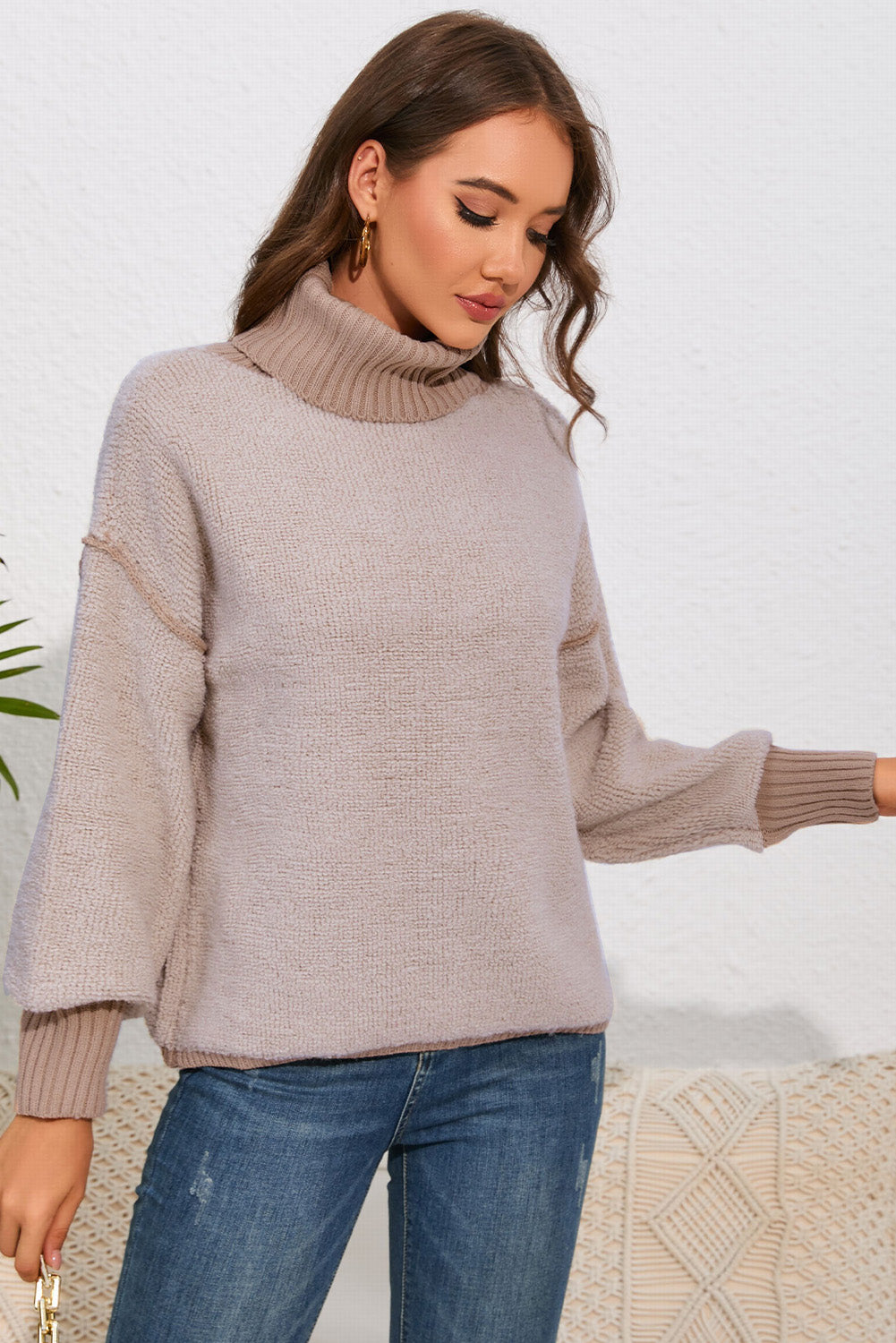 Turtle Neck Dropped Shoulder Sweater - AllIn Computer