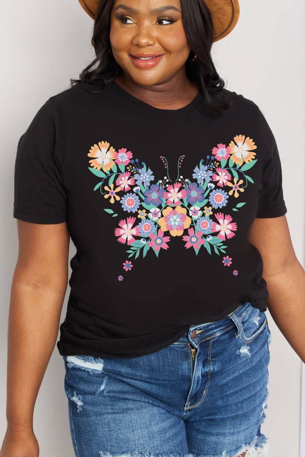 Simply Love Simply Love Full Size Flower Butterfly Graphic Cotton Tee - AllIn Computer