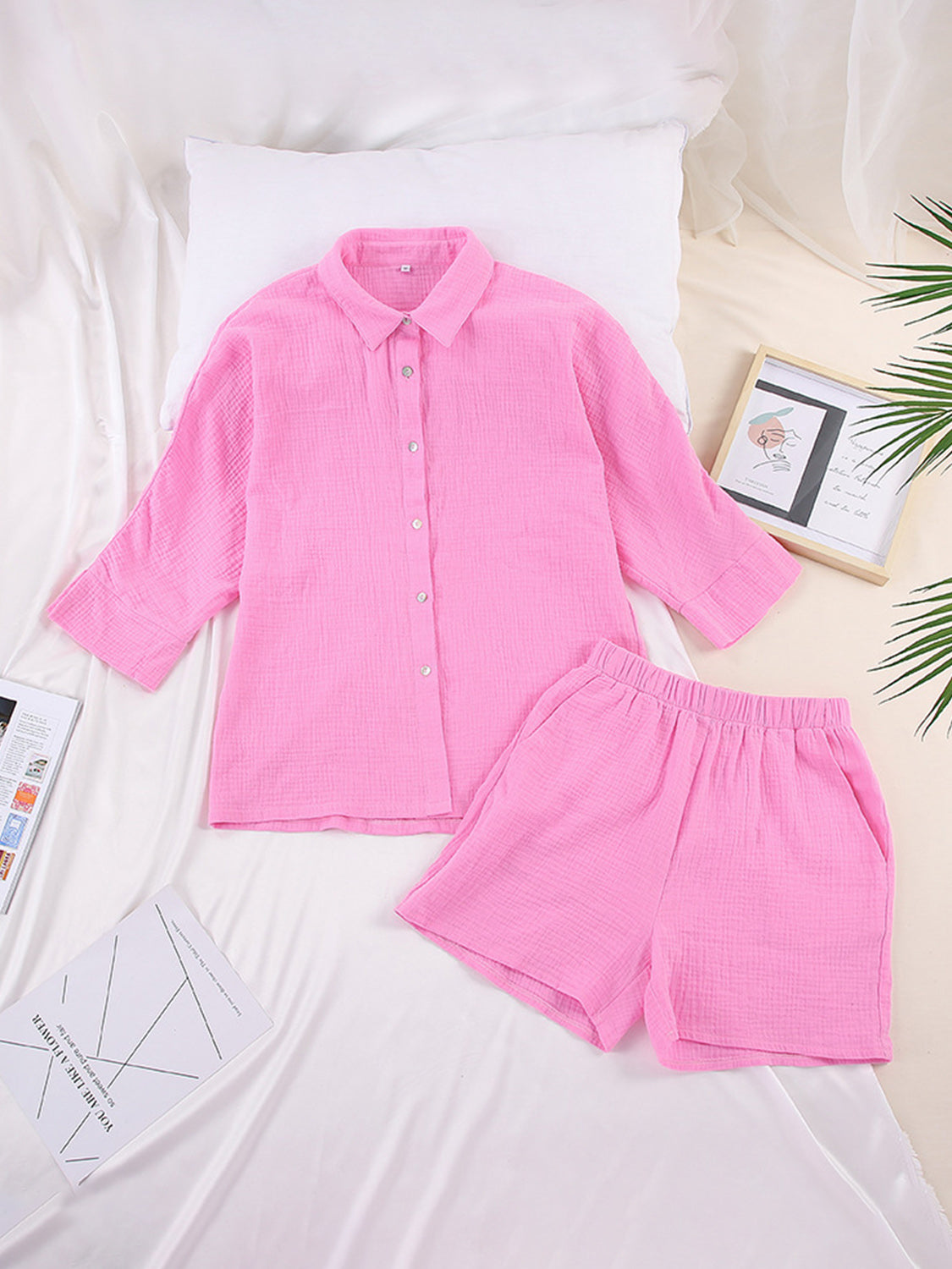 Texture Button Up Shirt and Shorts Set - AllIn Computer