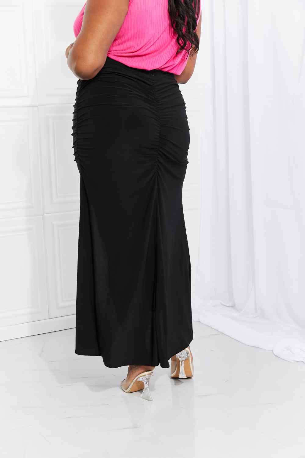 White Birch Full Size Up and Up Ruched Slit Maxi Skirt in Black - AllIn Computer