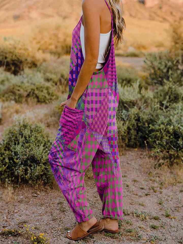 Full Size Printed V-Neck Sleeveless Jumpsuit - AllIn Computer