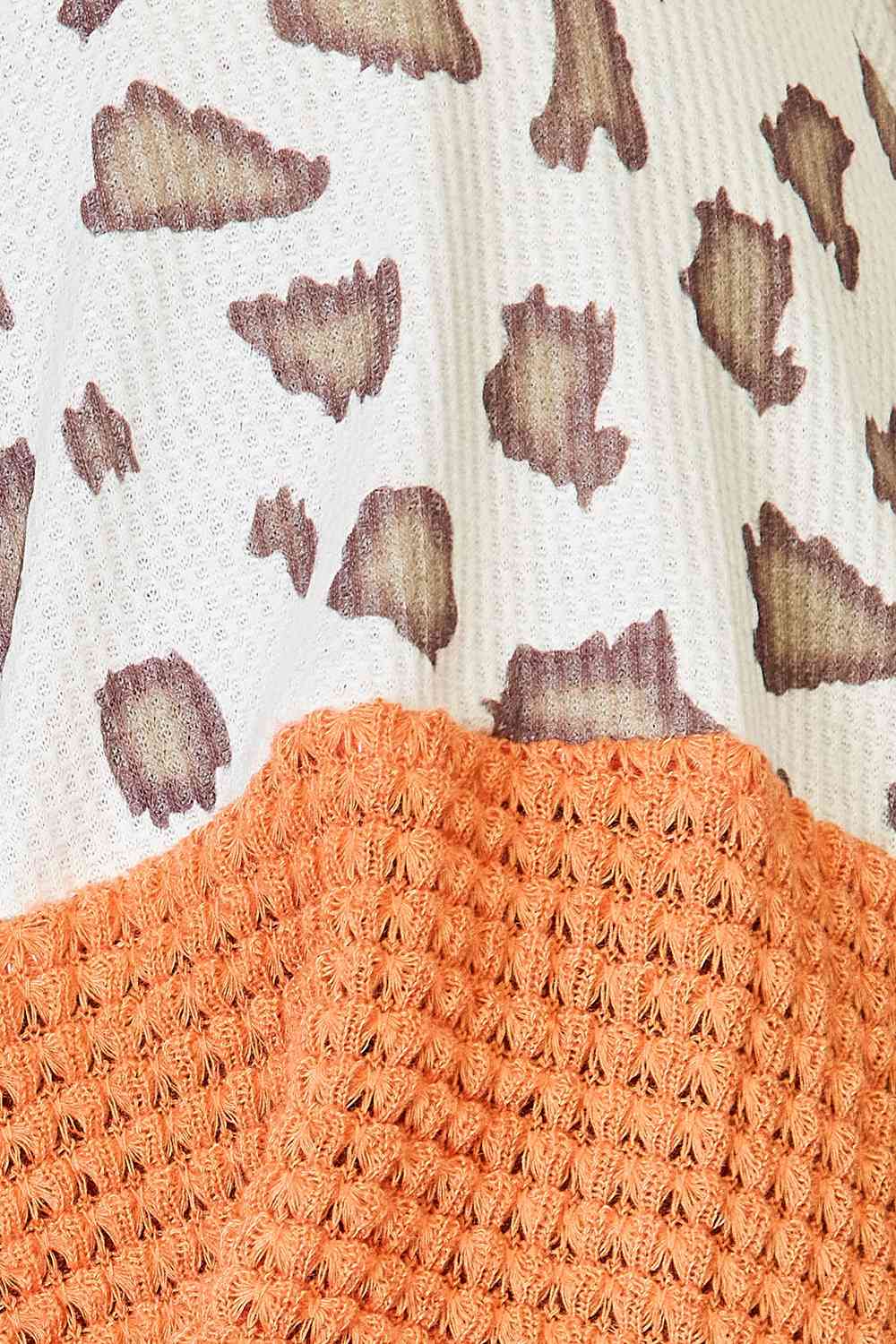 Double Take Leopard Waffle-Knit Long Sleeve Blouse - AllIn Computer