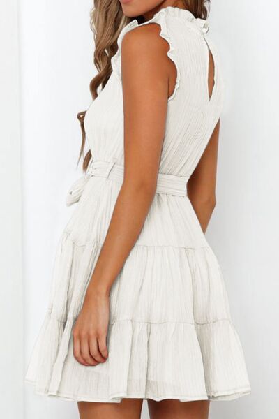 Frill Tied Round Neck Sleeveless Tiered Dress - AllIn Computer