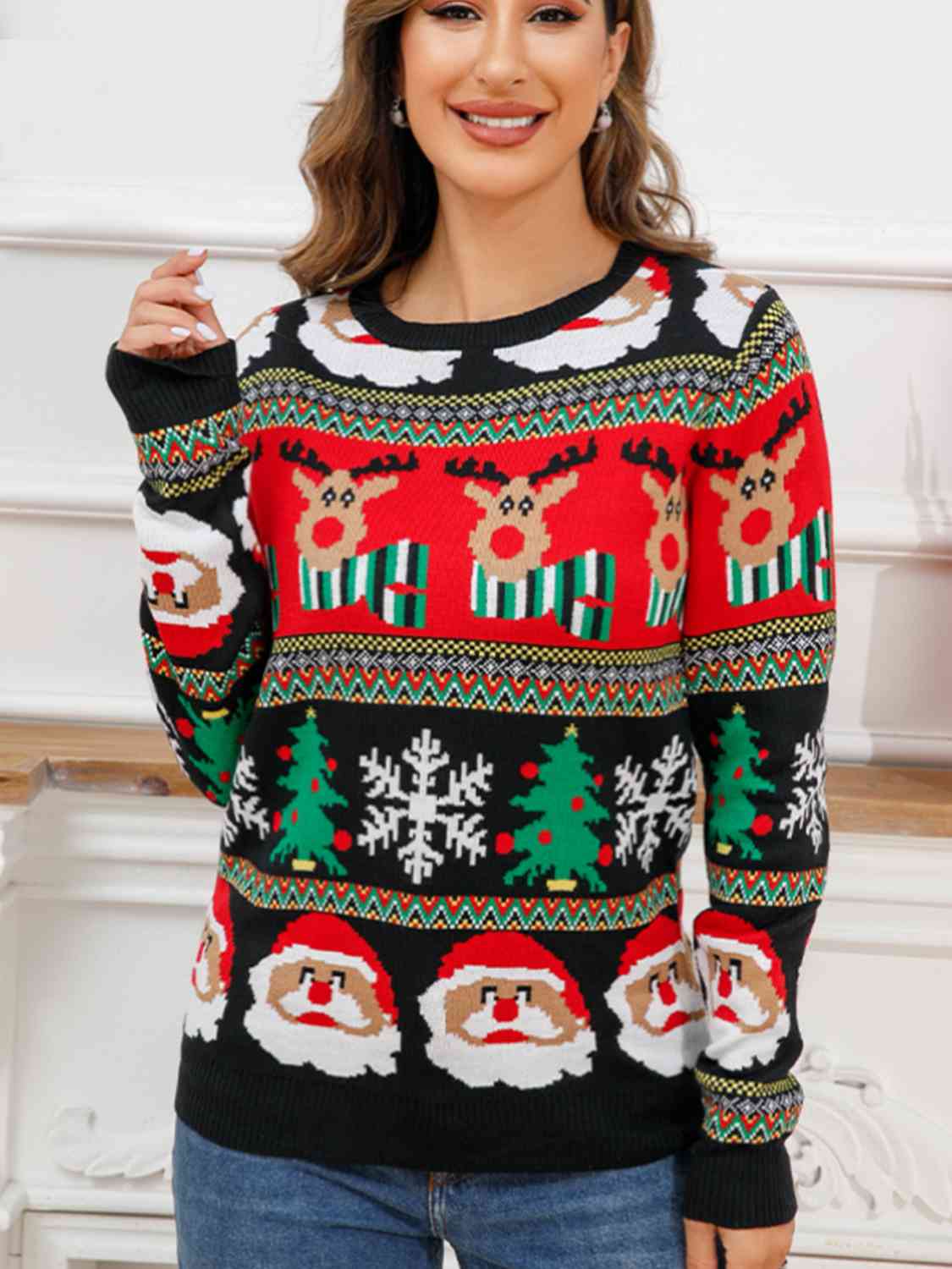 Christmas Theme Round Neck Sweater - AllIn Computer