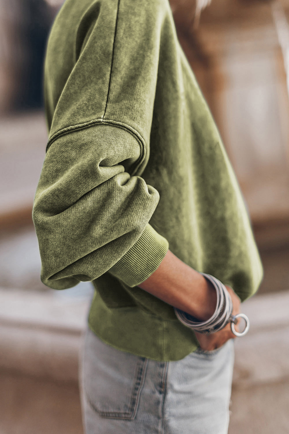 Round Neck Dropped Shoulder Sweatshirt - AllIn Computer