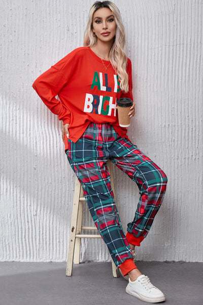ALL IS BRIGHT Round Neck Top and Plaid Pants Lounge Set - AllIn Computer