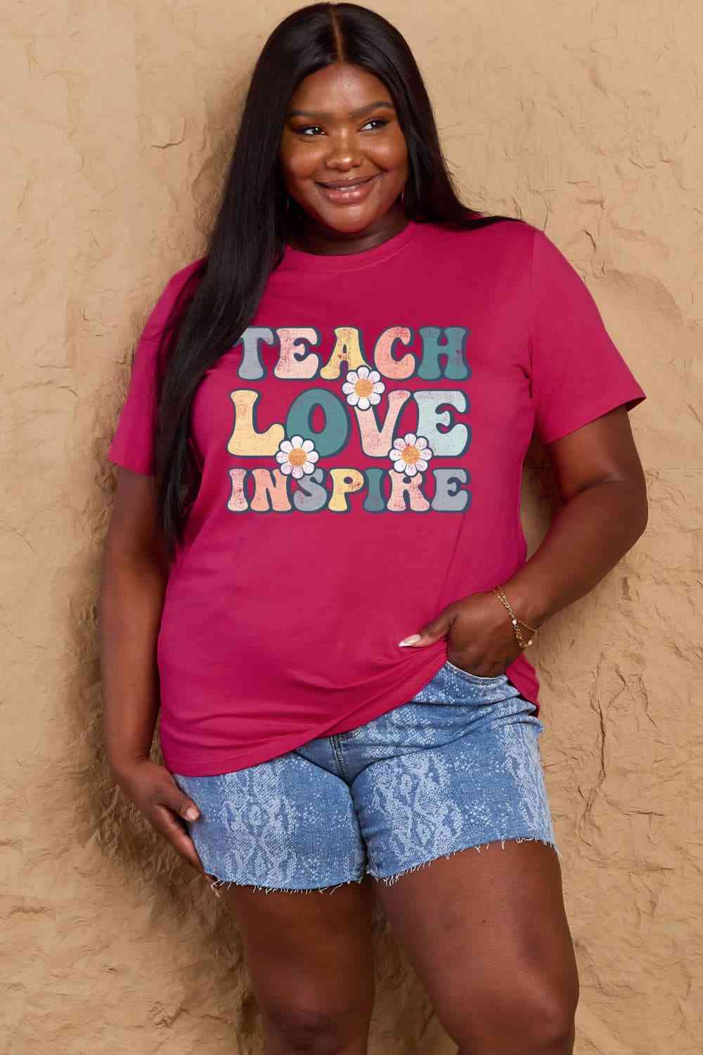 Simply Love Full Size TEACH LOVE INSPIRE Graphic Cotton T-Shirt - AllIn Computer