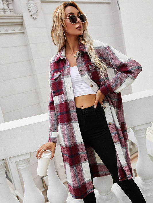 Plaid Longline Shirt Jacket - AllIn Computer