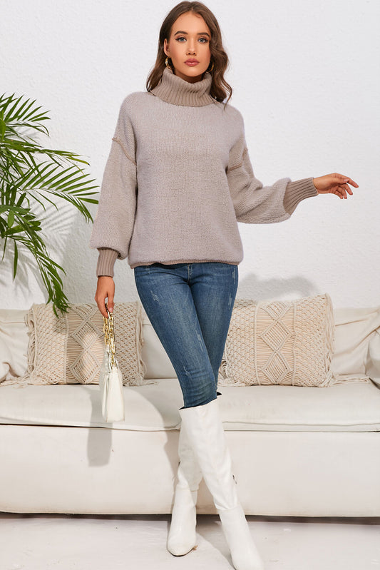Turtle Neck Dropped Shoulder Sweater - AllIn Computer