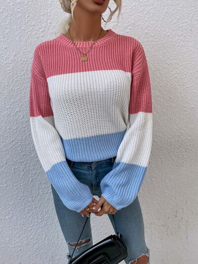 Color Block Round Neck Sweater - AllIn Computer