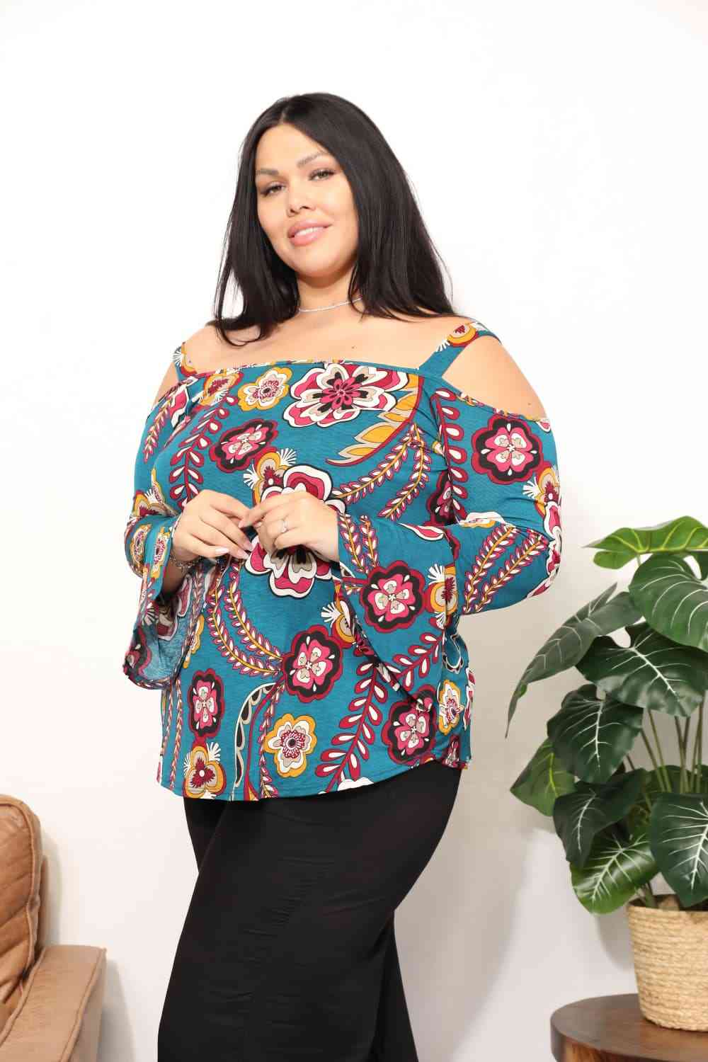 Sew In Love Full Size Floral Cold Shoulder Blouse - AllIn Computer